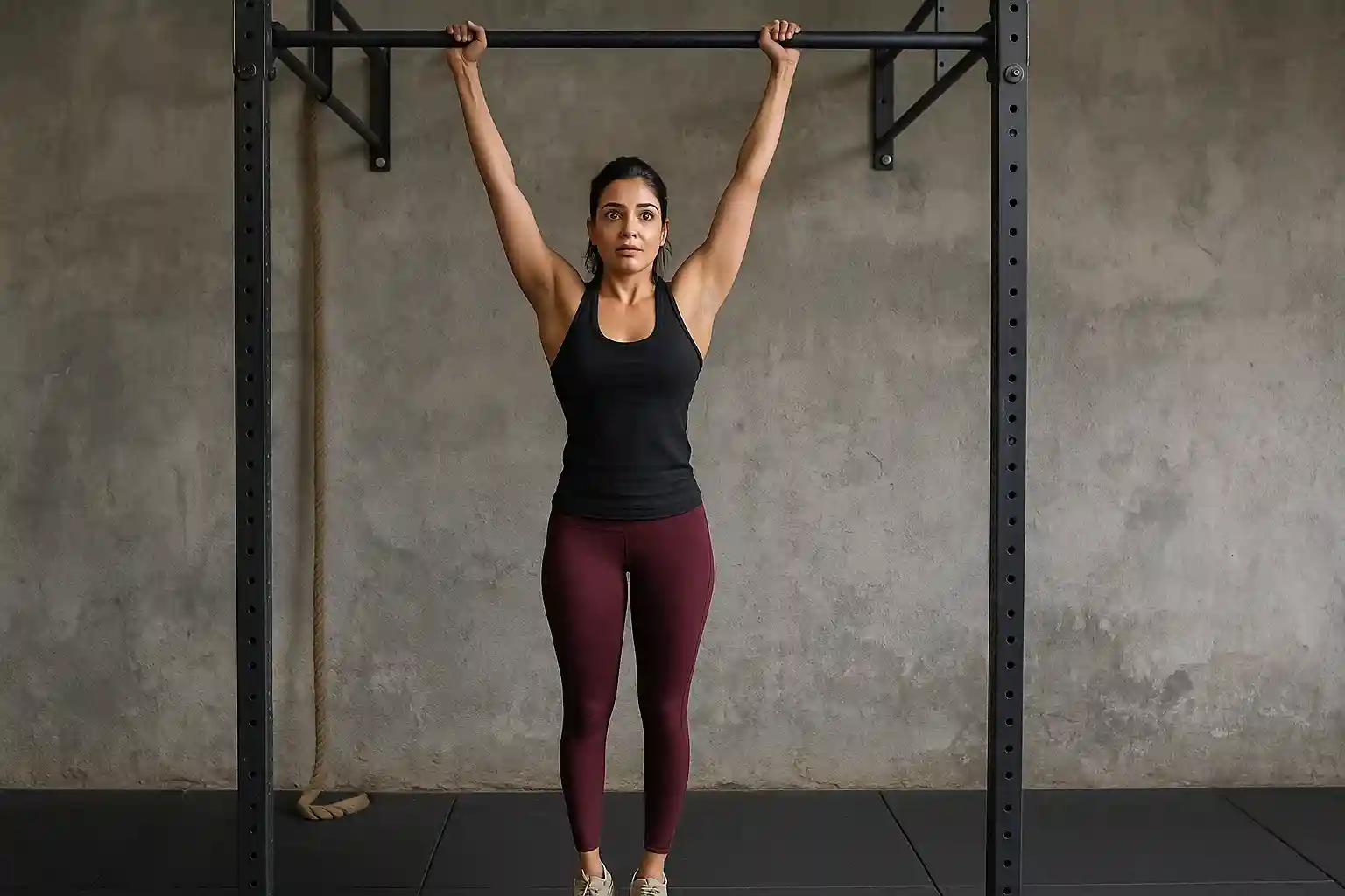 A determined Samantha Ruth Prabhu seen acing the 90-second dead hang challenge in a gym.