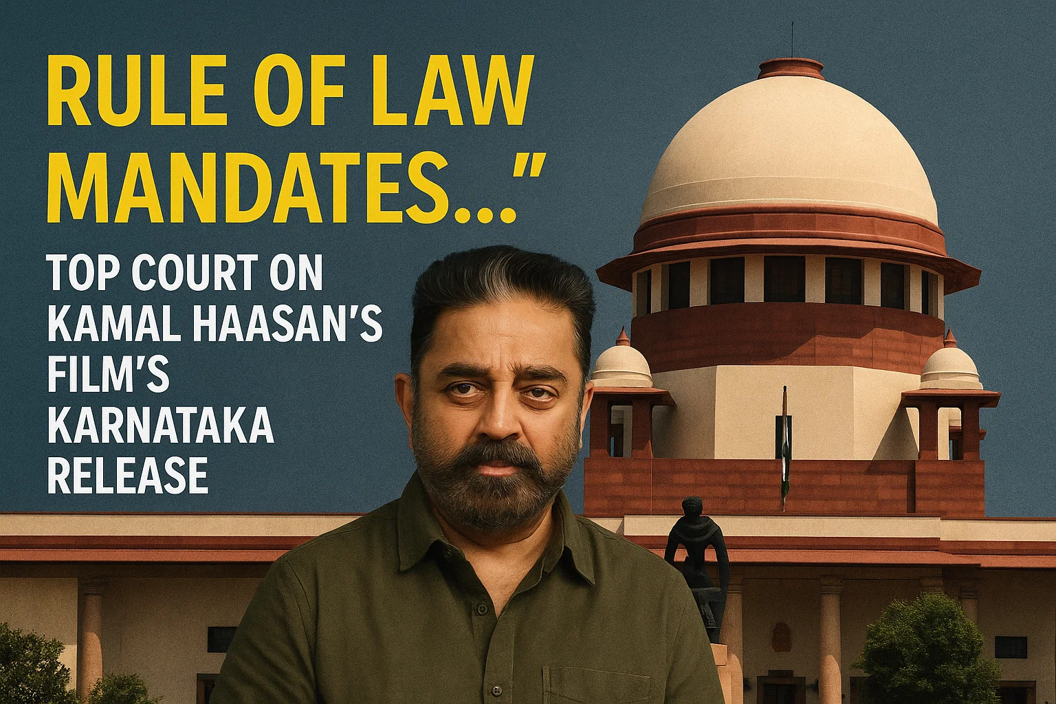 A judge's gavel striking a sound block, symbolizing a court ruling, with a film reel subtly in the background.