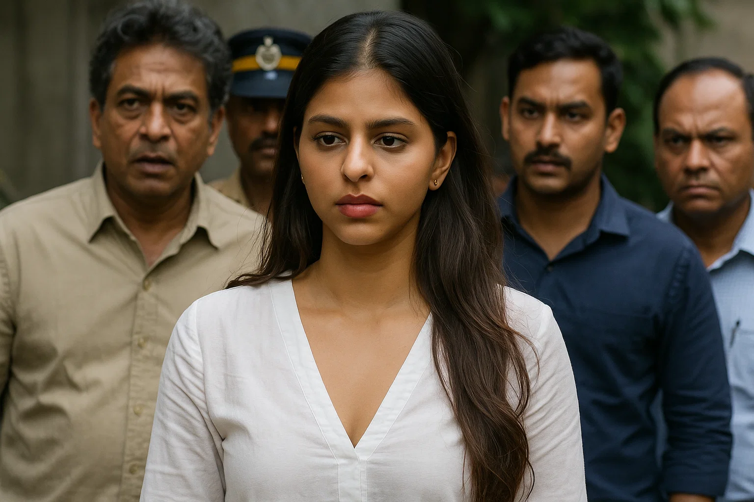 Suhana Khan with Alibaug beach landscape in the background.