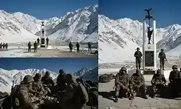 Indian soldiers celebrating after victory in the Kargil War, 1999