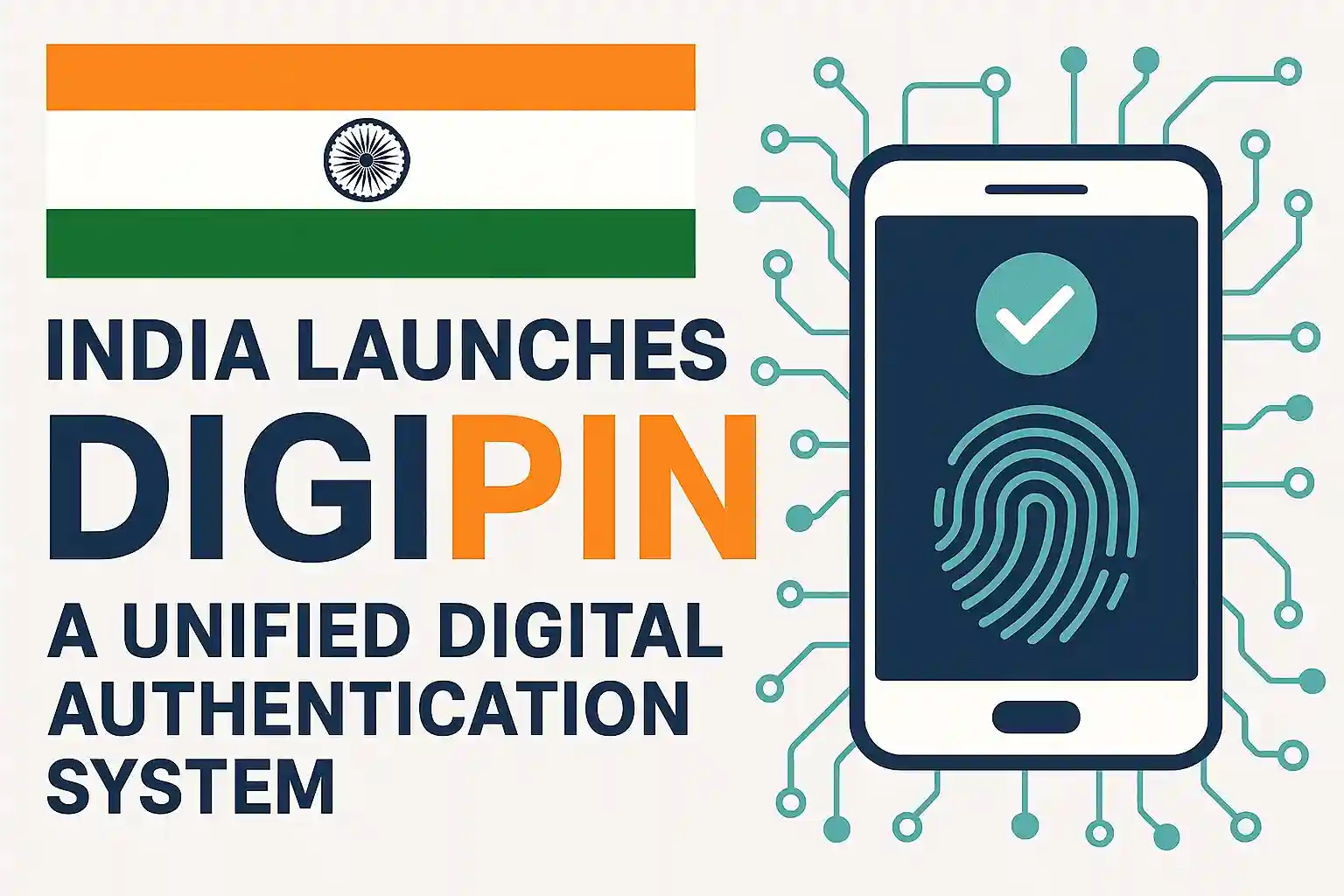 A graphic interface showing the new DigiPIN logo on a smartphone screen