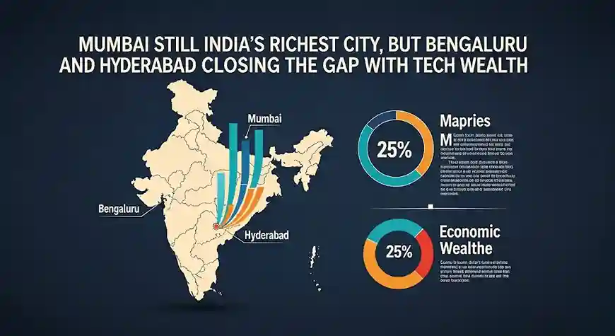 A stylized map of India with glowing nodes over Mumbai, Bengaluru, and other major cities.