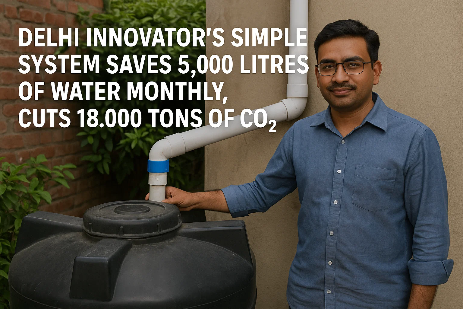 Mannat Kaur demonstrating a low-cost greywater recycling system in a household setting