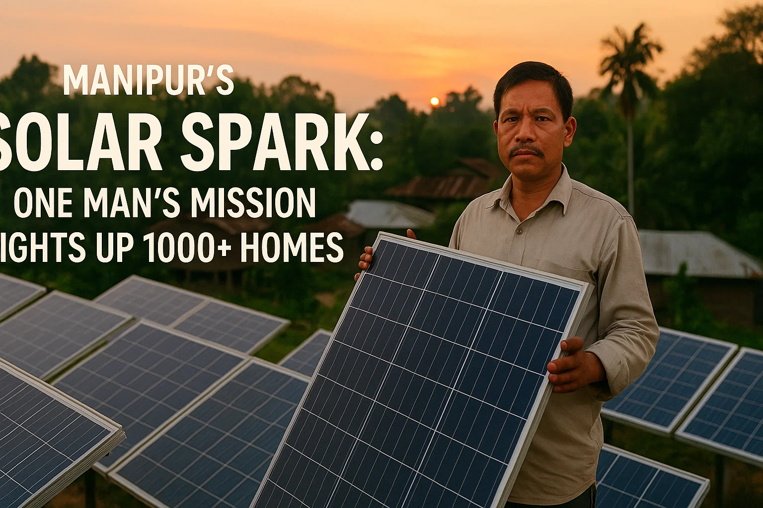 Solar panels illuminating a remote village or a floating hut on Loktak Lake at night