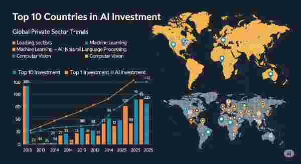 World map highlighting top AI-investing countries