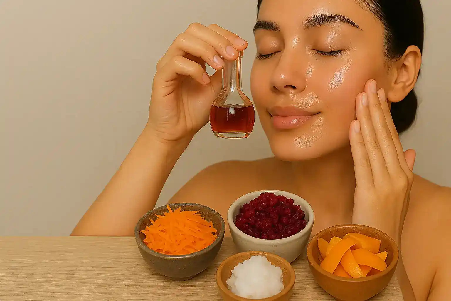 Close-up of natural ingredients for DIY face oil
