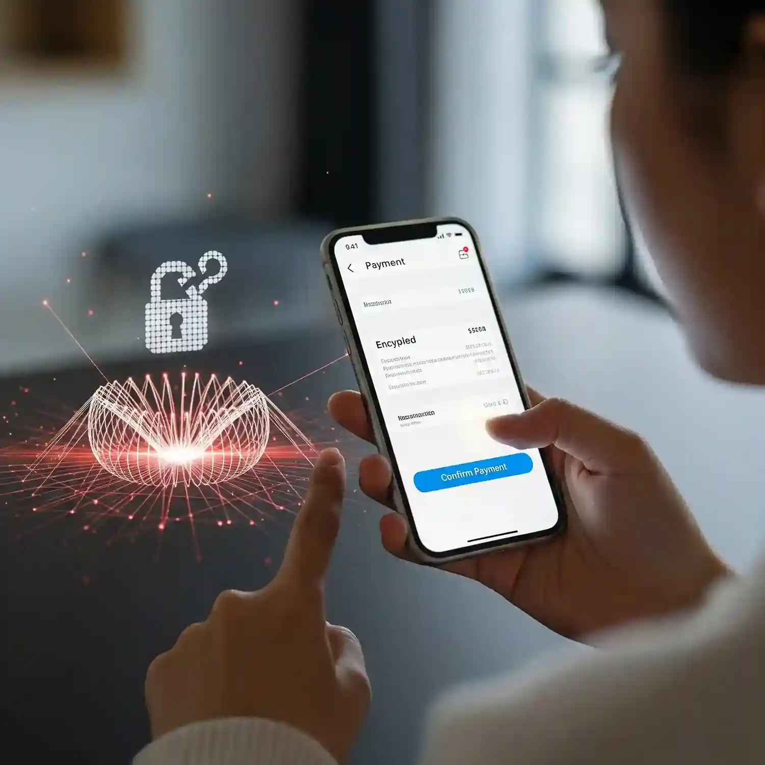 A smartphone displaying the UPI payment interface with a security lock icon, symbolizing the need for caution during digital transactions.