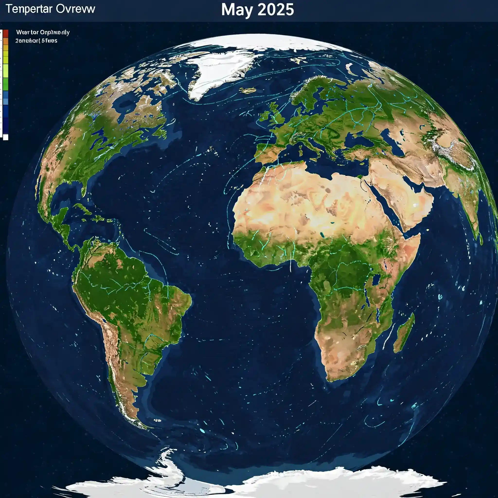 World map showing general weather patterns in May