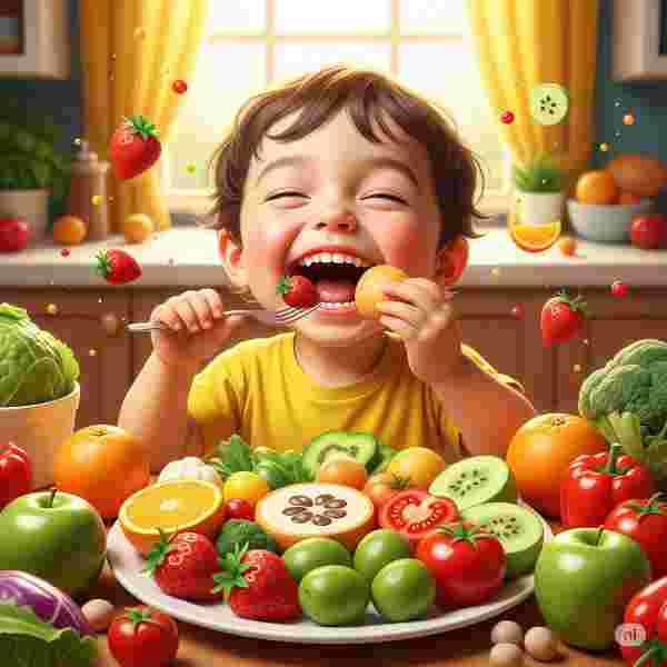 Parent helping child try new food at the dinner table