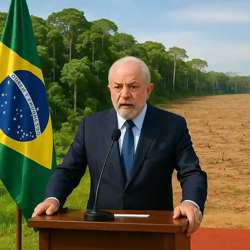 Aerial view of the Amazon rainforest with a section of cleared land, symbolizing deforestation and conservation efforts.