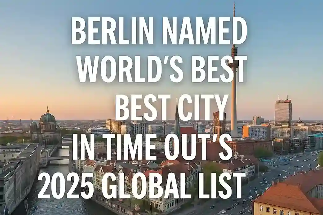 A vibrant street scene in Berlin with the Brandenburg Gate in the background.