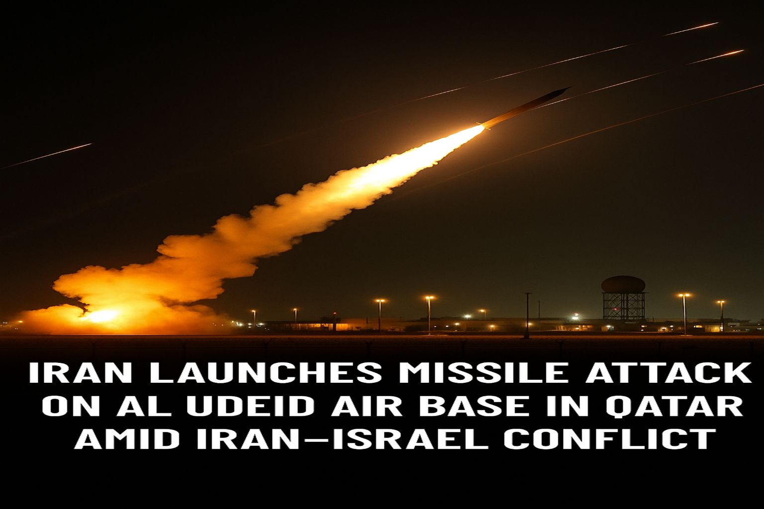 ஏவுகணைகள் தடுப்பதைக் காட்டும் அல் உதைத் விமானத் தள அருகே புகை எழுதல்