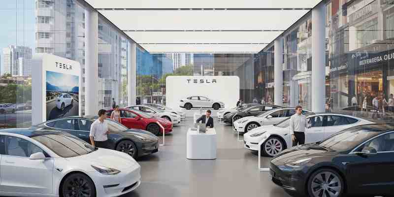 Tesla showroom exterior at Bandra Kurla Complex in Mumbai